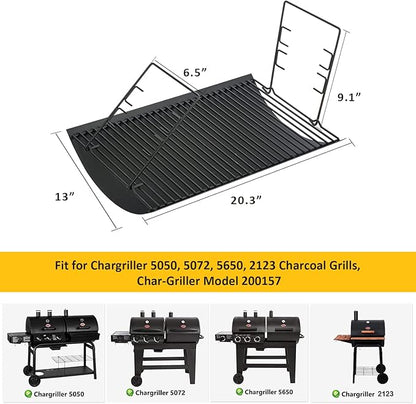 20inch Charcoal Ash Pan Replacement Parts for Char Griller 5050 5072 5650 2123 2223 2823 Grill Tray Chargriller 200157 BBQ Accessories with 2 Fire Grate Hangers
