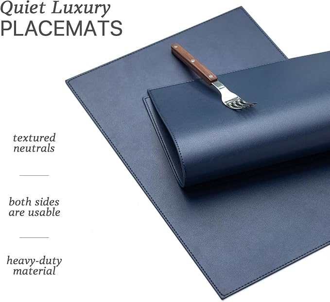 Faux Leather Placemats Set of 4 Vinyl Washable Wipeable Table Mats for Kitchen Dining Table Heat Resistant Waterproof Modern Indoor/Outdoor Placemats Non-Slip Easy Clean Place Mats (Navy Blue)
