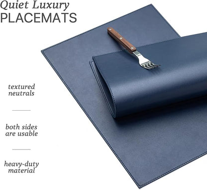 Faux Leather Placemats Set of 4 Vinyl Washable Wipeable Table Mats for Kitchen Dining Table Heat Resistant Waterproof Modern Indoor/Outdoor Placemats Non-Slip Easy Clean Place Mats (Navy Blue)