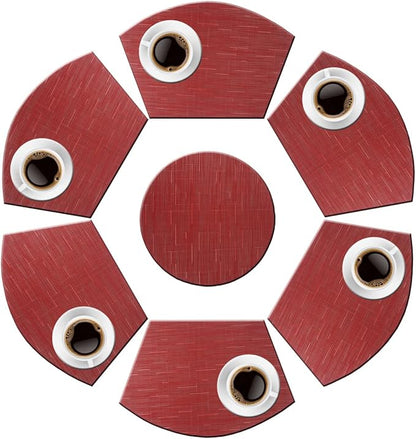 PIGCHCY Wedge Shaped Placemats Set of 6 with Centerpiece Round Mats Washable Kitchen Placemats Heat-Resistant Table Mats (Burgundy Red)