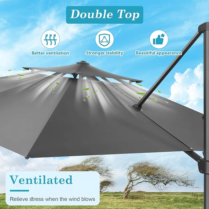 HOTEEL 10x10ft Patio Umbrella Cantilever Umbrella Double Top - Image 6
