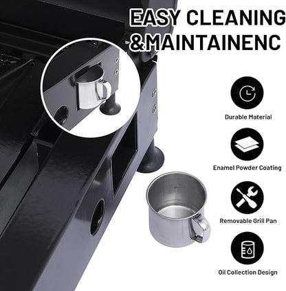 26 inch Tabletop Griddle with Ceramic Coated Cast Iron Plate, 3 Burners Flat Top pan, 28650 BTU Portable Propane Gas BBQ Grill Teppanyaki for Kitchen Outdoor Cooking Barbecue Camping (Griddle)