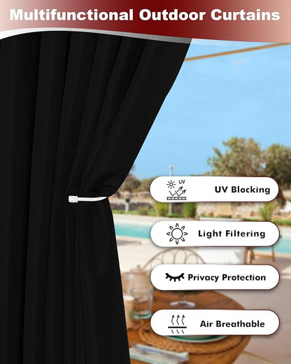 Grommet Outdoor Curtains for Patio Waterproof 8 Pcs 54x95 In Black | - Image 3