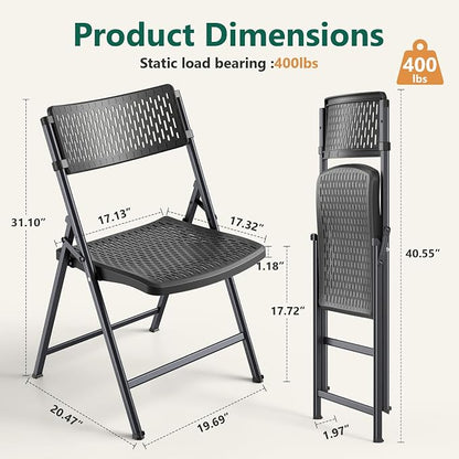4-Pack Black Folding Chairs, Mesh Plastic Seat - Image 3