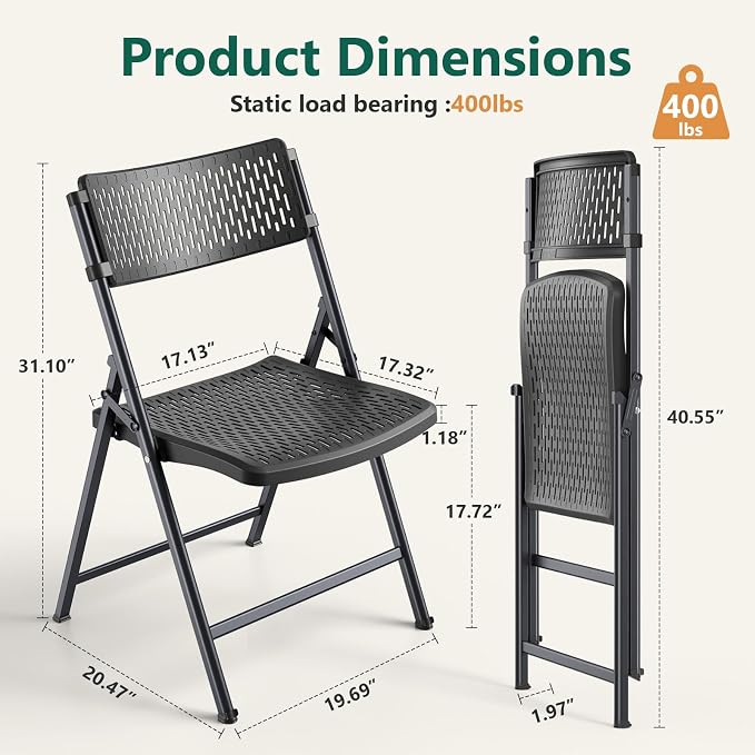 Black Folding Chairs 4-Pack, Breathable Plastic - Image 3