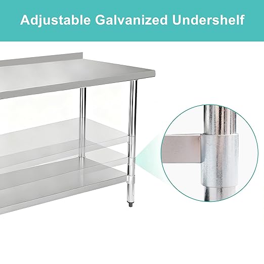 Stainless Steel Work Table 18 x 36 Inch, NSF Commercial Prep Table with Undershelf, Heavy Duty Food Prep Workstation with Backsplash