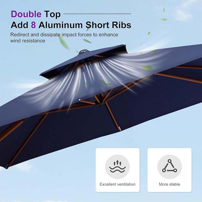 PURPLE LEAF Patio Umbrella 11ft Double Top Wood-Grain Finish, 240GSM - Image 7