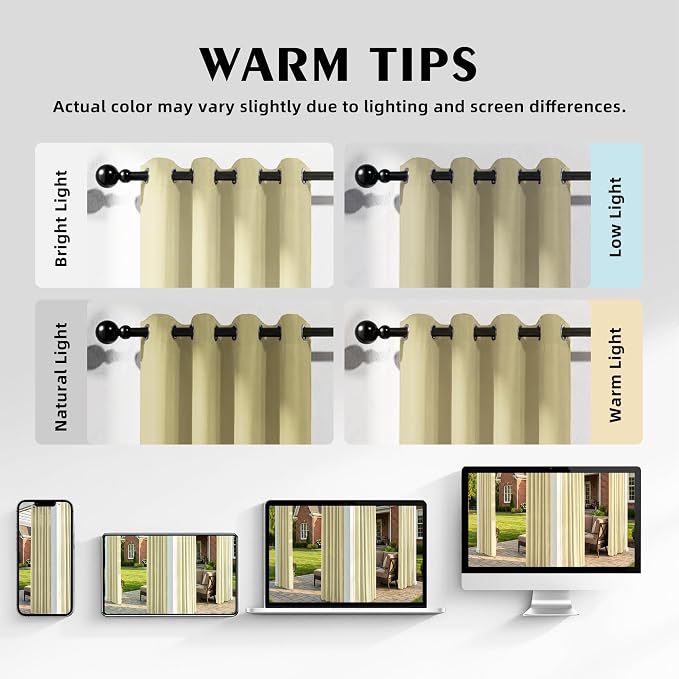Set of 4 Outdoor Curtains for Patio Waterproof, Breathable Grommet Panels for - Image 5