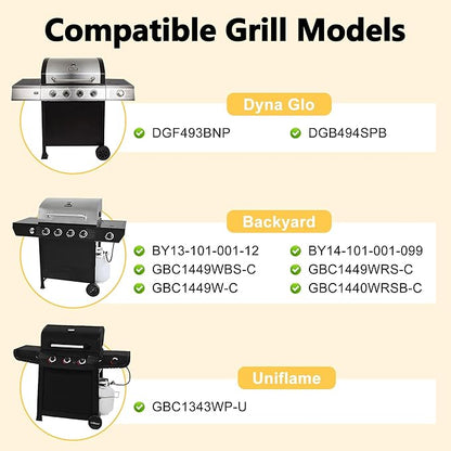 Grill Replacement Parts for Dyna Glo DGF493BNP, DGB494SPB, Backyard BY13-101-001-12, Uniflame GBC1343WP-U, Heat Plates Tents and Cast Iron Grill Grates Replacement for Dyna-Glo 4 Burner