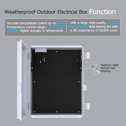 Outdoor Electrical Box, Waterproof Electrical Junction Box IP65 ABS Plastic Enclosure with Fan & Thermostat, Mounting Plate and Hinged Lid (15.7" H x 11" L x 5.9" W)