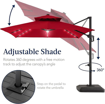 Best Choice Products 9x12ft LED Cantilever Patio Umbrella w/Base Included & - Image 5