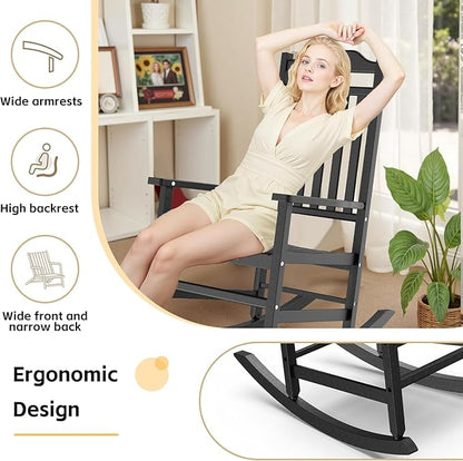 Patio Rocking Chair Outdoor Set of 1, Weather Resistant Poly Resin Oversized - Image 3