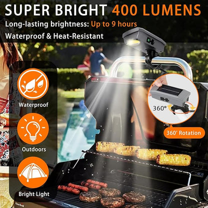 Thanksgiving & Christmas Gift Pick, BBQ Grill Light for Blackstone Griddle, Solar/USB-C Rechargeable LED Grill Lights for Outdoor, Auto On/Off 360° Rotation, Grill Lights for Griddle Accessories