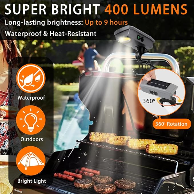 BBQ Grill Light for Blackstone Weber Griddle, Rechargeable BBQ Grill Lights for Outdoor Grill Accessories, Auto On/Off 360° Rotation Grill Lights, LED Grill Lights for Outdoor, Care Gifts for Men