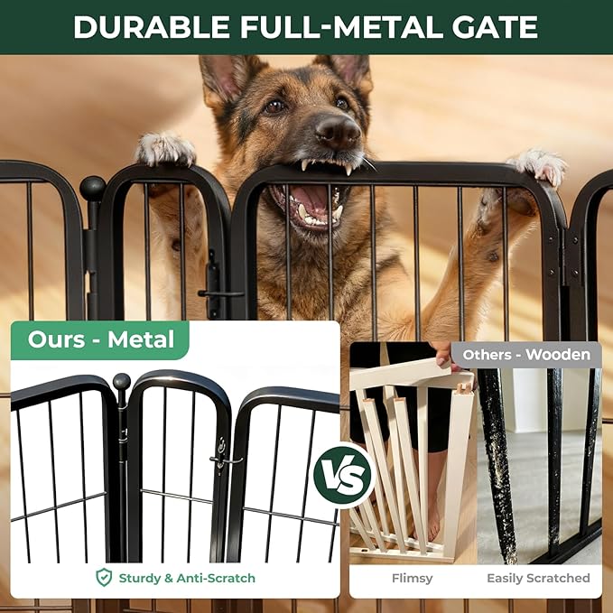 FXW Dog Gate Extra Wide Designed for Indoor Use, Adjustable Width Up to 219-inch Wide (45" H 8 Wire Panels for Large Dogs), Black