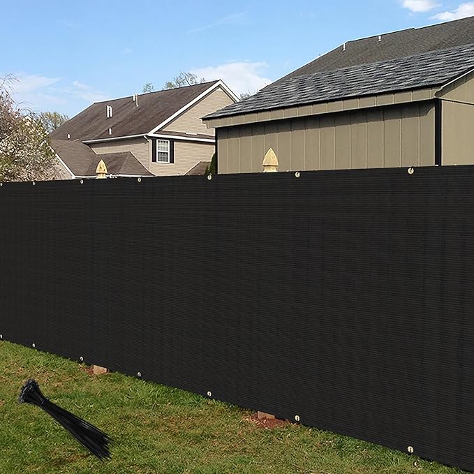 ECOOPTS 8'x252' Privacy Fence Screen Windscreen with Copper Grommets, Fit for Commercial Fence and Residential Garden Outdoor 90% UV Blockage, Cable Zip Ties Included (Black)