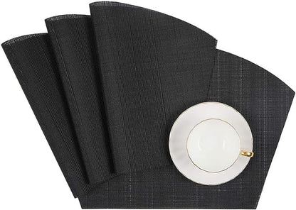 SHACOS Small Round Table Placemats Wedge Placemat Set of 4 Non Slip Heat Resistant Woven Vinyl Table Mats Wipe Clean Indoor Outdoor (4, Black)