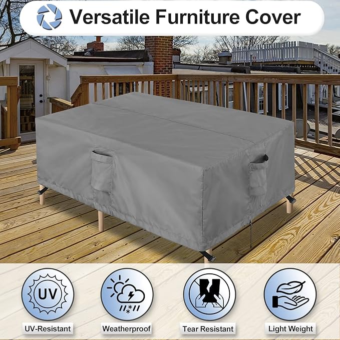 OutdoorLines Outdoor Waterproof Patio Table Furniture Set Covers - Rectangle Couch Sectional Cover Outside Weatherproof Patio Furniture Covering for Deck, Lawn and Backyard 74"L x 47"W x 28"H, Grey