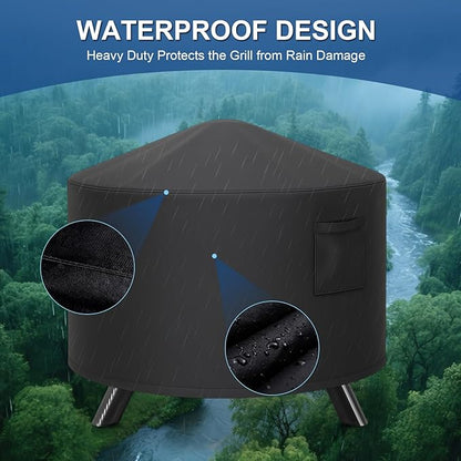 Fire Pit Cover Round, Heavy Duty Waterproof Patio Fire Bowl Cover, Outdoor Firepit Cover with Drawstring and Air Vents for Fire Pit 36-40 Inches