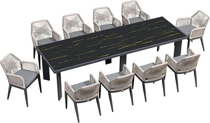 PURPLE LEAF 11 Pieces Patio Dining Set Aluminum Modern Oversize Rectangular Table and Rattan Arm Chairs with Cushions for Kitchen Porch Garden Outdoor Furniture Sets, Dark Grey
