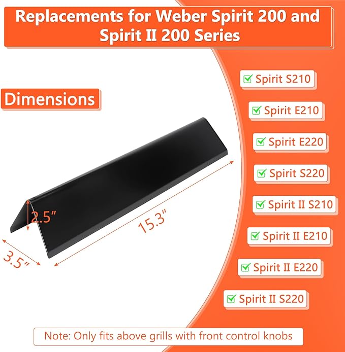 QuliMetal Grill Parts for Weber Spirit 200, 15.3" Flavorizer Bars for Weber Spirit II E-210 Grills with Front-Mounted Control, Porcelain-Enameled Replacement Parts for Weber GS4 Spirit 7635 67045