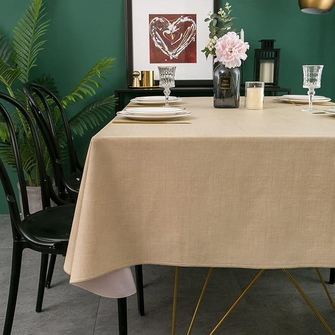 LIBERECOO Vinyl Tablecloth with Flannel Backing, Champagne, Waterproof, Stain-Resistant, Easy-Clean Table Cover for Dining, Kitchen, and Outdoor Use, 60" x 120" Rectangle