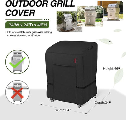 Porch Shield 34W x 24D x 46H inch Premium Gas Grill Cover Up to 32 inch, Waterproof and Fade Resistant 600D BBQ Covers for Weber, Brinkmann, Char-Broil and More, Black