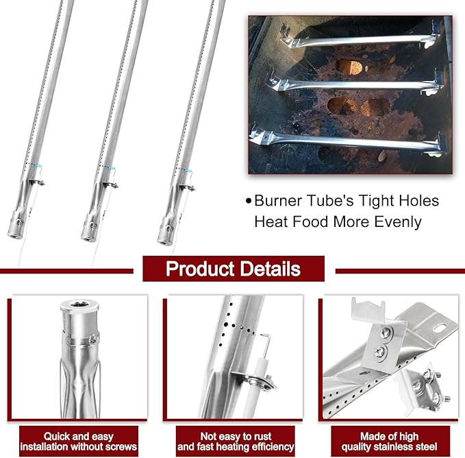 Hiorucet Grill Parts for CharGriller 5650, 5050, 3001, 5072, 3030, 3008, 4000, 5252, King-Griller 3008 5252 Gas Grills, Cast Iron Cooking Grates, Heat Plates, Burner Tubes, Igniters, Hanger Brackets