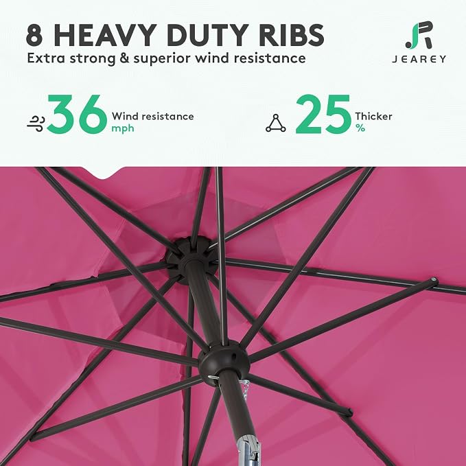 JEAREY 9FT Outdoor Patio Umbrella, Market Umbrella, Rose Pink | Outdoor Table - Image 5
