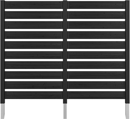 MUPATER 60” H×78” W Outdoor Privacy Screen, Wood Privacy Fence Panel for Hard Ground and Soil, 2 Way to Use, Air Conditioner Fence Kit, Trash Can Enclosure with Aluminum Stakes, Black (2 Panels)