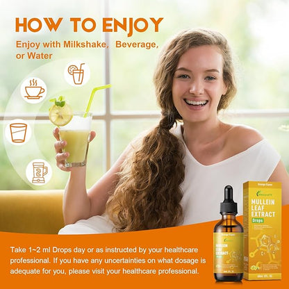 Mullein Drops for Lungs Liquid - Support Respiratory Herbal Supplement,Mullein Leaf Extract for Lungs Cleanse with Cordyceps, Marshmallow Root & Licorice Root Extract 4 fl oz 2 Pack