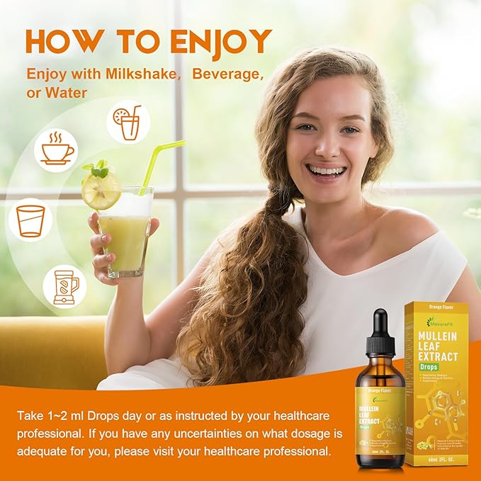 Mullein Drops for Lungs Liquid - Support Respiratory Herbal Supplement,Mullein Leaf Extract for Lungs Cleanse with Cordyceps, Marshmallow Root & Licorice Root Extract 2 fl oz