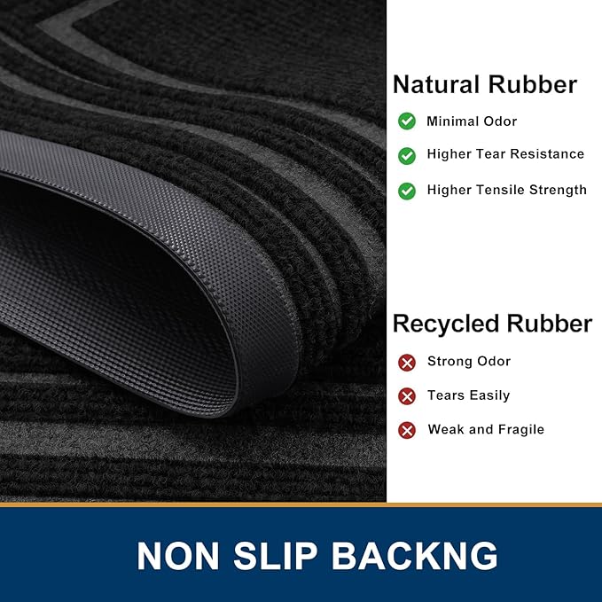 Buganda Front Door Mat Indoor Outdoor Entrance, Non-Slip Natural Rubber Doormats, Easy Clean, Low Profile, Dirt Trapper Entryway Floor Mats for Outside, Garages and Patios, 36x24, Black