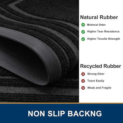 Buganda Front Door Mat Indoor Outdoor Entrance, Non-Slip Natural Rubber Doormats, Easy Clean, Low Profile, Dirt Trapper Entryway Floor Mats for Outside, Garages and Patios, 47x23, Black