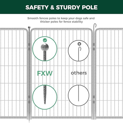FXW Garden Fence Outdoor for The Yard – 40in(H) x 72.9ft(L) Heavy Duty Metal Animal Barrier for Dog and Rabbit, Decorative Dog Fence, 32 Panels, Silver