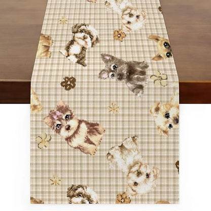 Cute Puppy Table Runner Kitchen Dining Table Runner 13*90in Table Center Decor for Indoor Outdoor Home Holiday Party