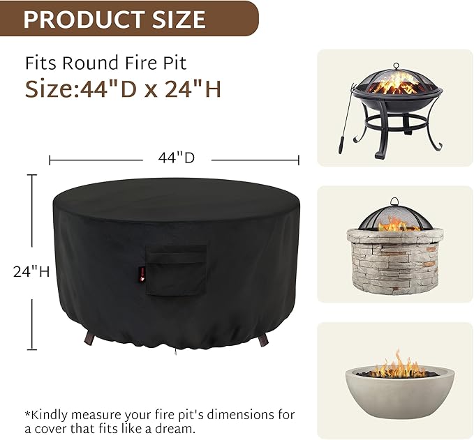 iBirdie Fire Pit Cover Round 44 inch Outdoor Waterproof and Weatherproof Heavy Duty 600D Patio Furniture Table Fireplaces Coffee Table Covers