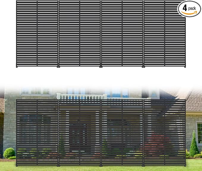 Privacy Fence Screen with Stand 6 Panel 72" H×47" W HDPE Decorative Panels with Steel Poles and Stand, Air Conditioner Fence Panels, Privacy Screen for Outdoor Backyard, Balcony, Pool