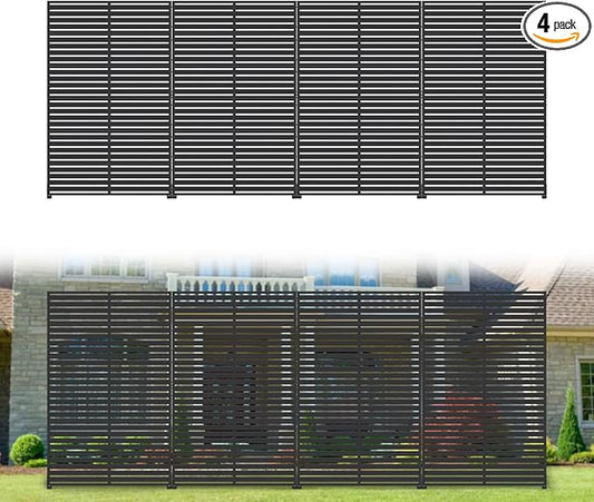 Privacy Fence Screen with Stand 6 Panel 72" H×47" W HDPE Decorative Panels with Steel Poles and Stand, Air Conditioner Fence Panels, Privacy Screen for Outdoor Backyard, Balcony, Pool