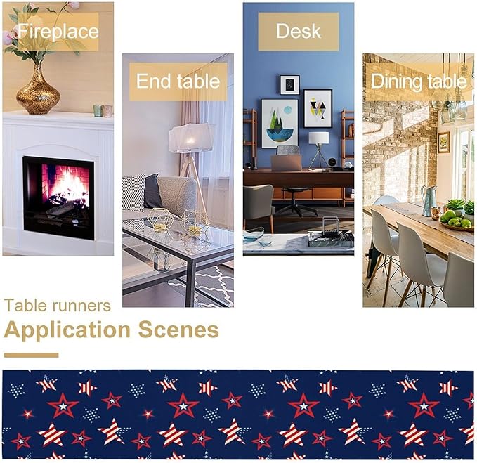 4th of July Patriotic Table Runner, Memorial Day Independence Day Freedom Stars Table Runner for Indoor Kitchen Dining Outdoor Holiday Party 13x108in
