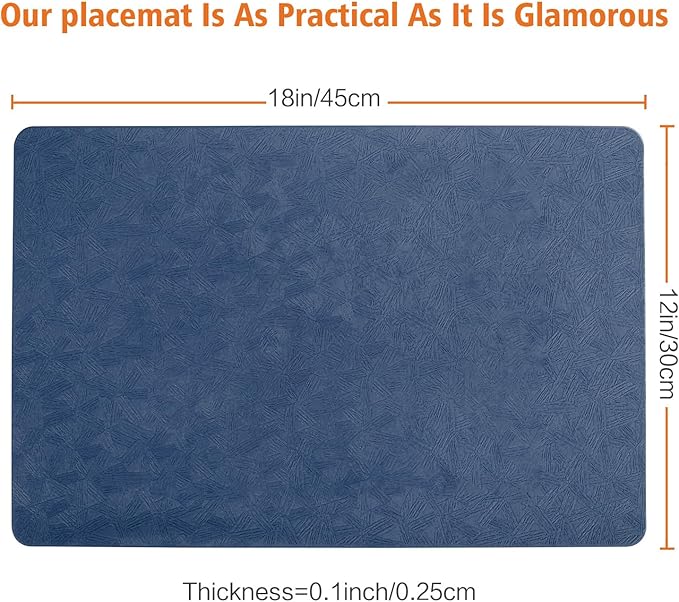 Vinyl Placemats Set of 12 Heat Resistant Easy Clean Non-Slip Place Mats for Dining Table. Faux Leather Waterproof Stain Resistant Wipeable Washable PU Table Mats(12, Blue)