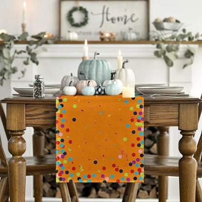 Artoid Mode Polka Dot Orange Happy Birthday Table Runner, Seasonal Fall Thanksgiving Kitchen Dining Table Decoration for Home Party Decor 13x72 Inch
