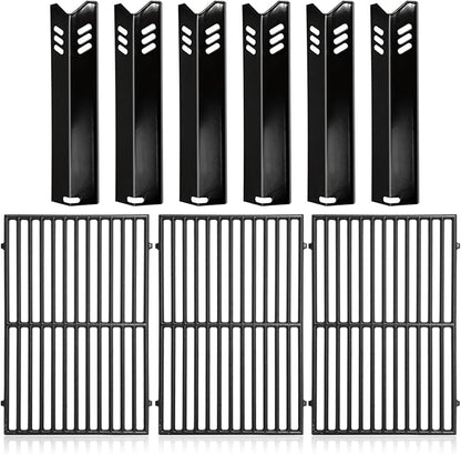 Criditpid DGB610SSP Grill Grates Replacement Parts for Dyna Glo DGB610SSP DGF600SSP, Cast Iron Grates 70-01-296 and Heat Shield Tents for Dyna Glo Grill Replacement Parts 6 Burner DGB610SSP