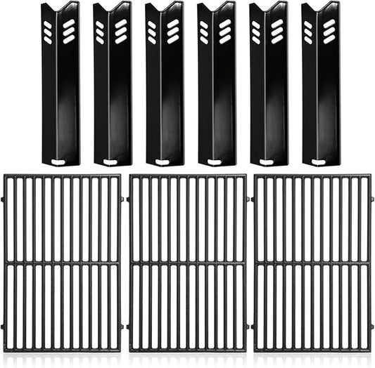 Criditpid DGB610SSP Grill Grates Replacement Parts for Dyna Glo DGB610SSP DGF600SSP, Cast Iron Grates 70-01-296 and Heat Shield Tents for Dyna Glo Grill Replacement Parts 6 Burner DGB610SSP