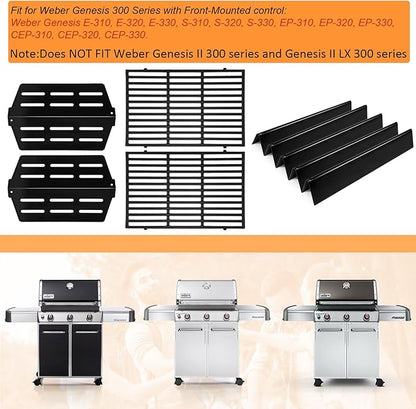 Grill Parts Replacement for Weber Genesis 300 Series E310, E320,E330,S310, S320, S330, EP310, EP320, EP330 with Front-Mounted Control,7620 Flavor Bar 7524 Grill Grates 7622 Heat Deflector