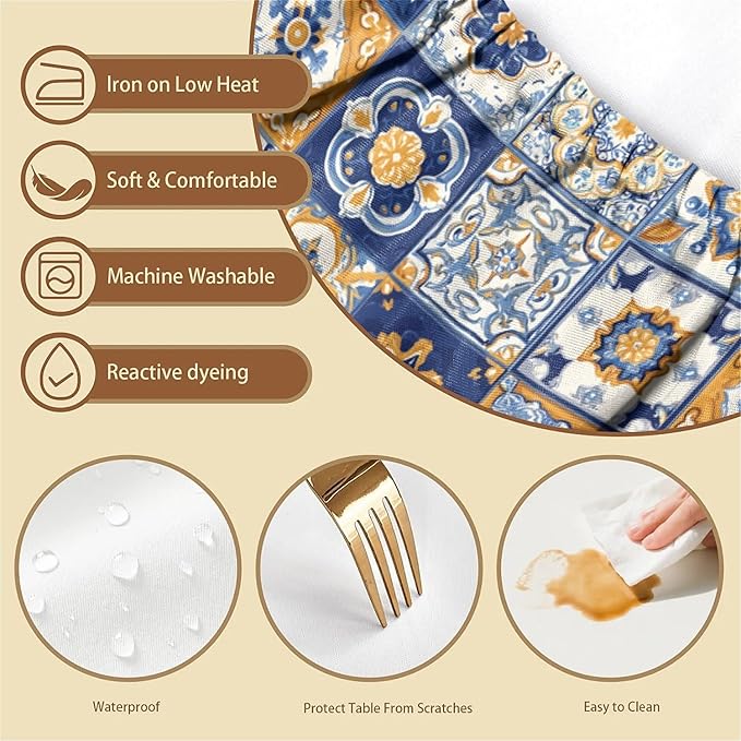 Rectangle Table Cloth Cover Waterproof Elastic Fitted Polyester Fitted Tablecloths for 4 Foot Tables for Indoor,Picnic, Camping, Outdoor （48" x 24"，Bohemian Style）