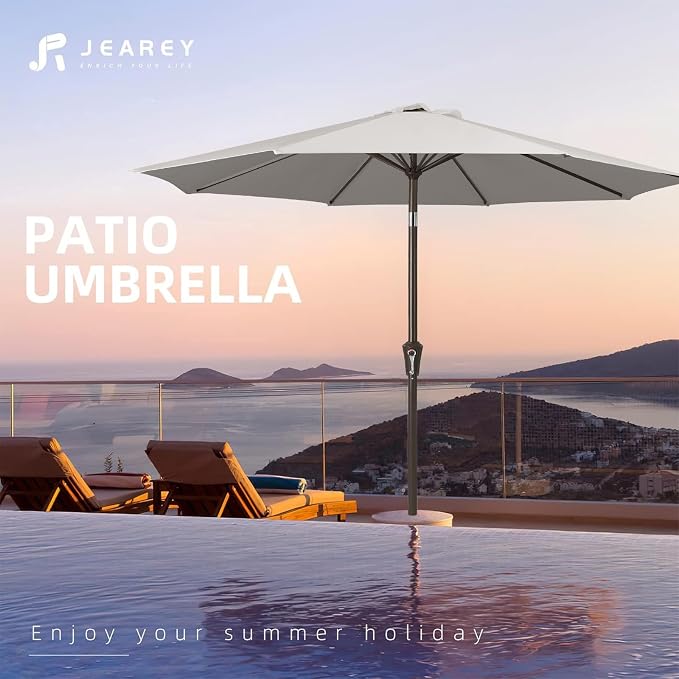 JEAREY 9FT Outdoor Patio Umbrella, Market Umbrella, Fog Gray | Outdoor Table - Image 7
