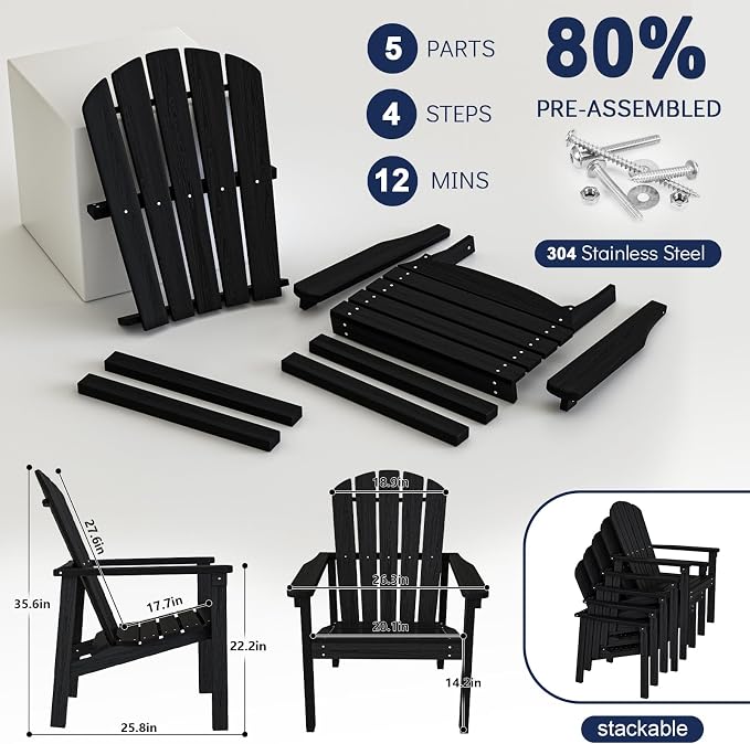Compact Stackable Adirondack Chairs, All Weather HDPE, All-Weather - Image 5