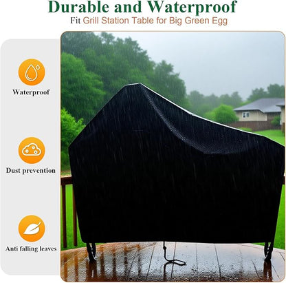 Kamado Ceramic BBQ Grill Cover for Big Green Egg, Heavy Duty Waterproof Grill Station Table Cover, Outdoor Grill Cart Cover-60 L x 30" W x 50" H