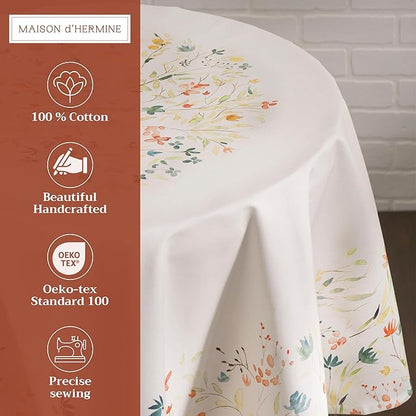 Maison d' Hermine Table Cloth Round Table 100% Cotton 63 Inches Tablecloth Reusable Decorative Everyday Use for Dining Room, Farmhouse, Home, Party, Festive & Wedding Spring Summer - Colmar